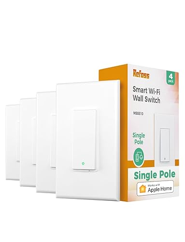 Refoss Paquete de 4 interruptores de luz inteligente, interruptor de un solo polo, requiere cable neutro, funciona con Apple HomeKit, Alexa y Google