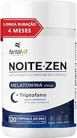 NOITE.ZEN - Melatonina 0,21 mg, L-Triptofano, Magnésio, Vitaminas B3 e B9, Longa Duração: 120 dias de uso, 120 cápsulas, Fortalvit