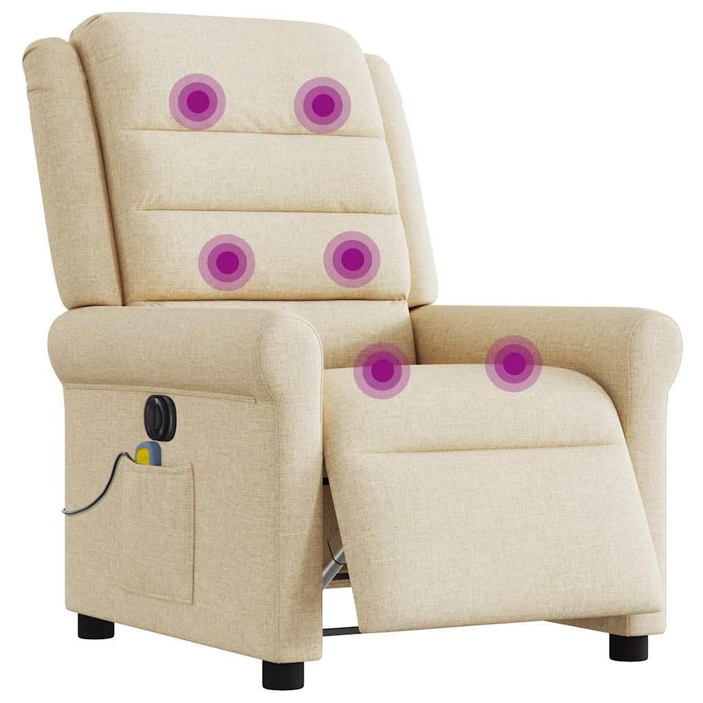 Fauteuil inclinable de massage électrique crème en tissu pour salon