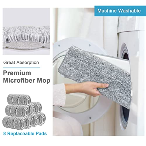 Image of BOSHENG Mop and Bucket with Wringer Set, Hands Free Flat Floor Mop and Bucket, 8 Washable Microfiber Pads Included, Wet and Dry Use, Home Floor Cleaning System for All Floor Types and Windows