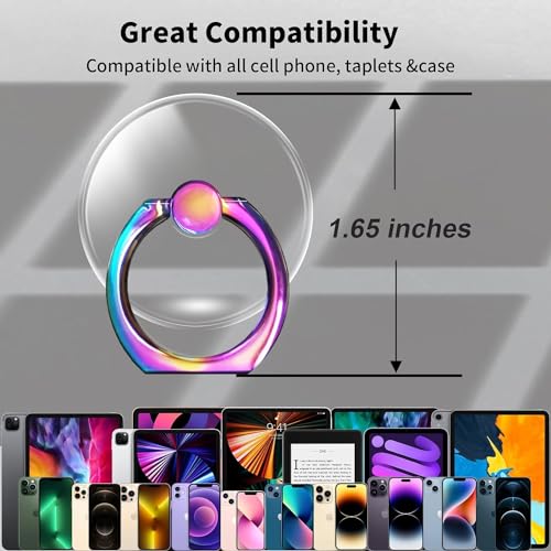 Image of KolorFish Transparent Phone Ring Stand Holder Mobile Phone Ring Holder Finger Grip 360 Degree Rotation (Rainbow Round)