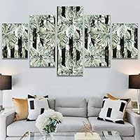 SIGNWIN 5 Panel Canvas Wall Art Modern Art Decorative Elements Fun Illustrations Leaves Multicolor Patterns for Home Decorations Ready to Hang - 60