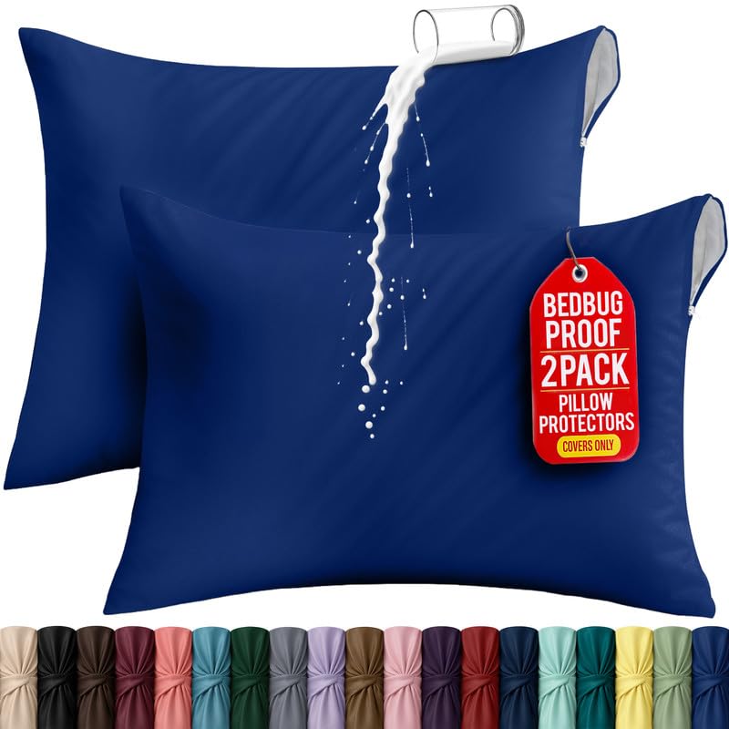 Set of 2 Pillow Protectors with Zipper Standard Size, Pillow Covers
