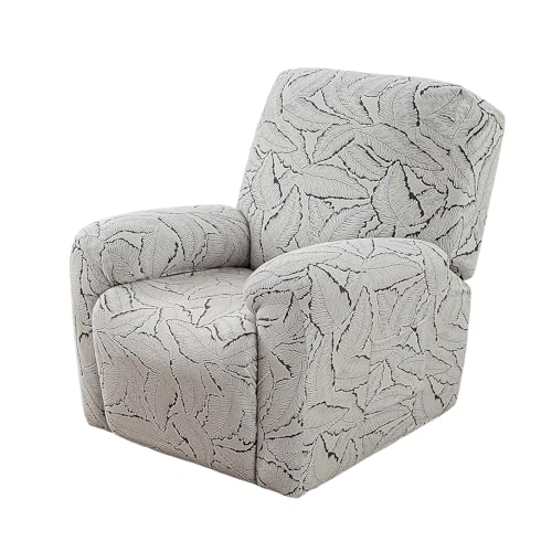 PENDEJATO Stretch Recliner Chair Cover, 4-Piece Recliner Slipcover Soft Jacquard Lazyboy Recliner Covers Non Slip Furniture Protector with Pocket (Grey)