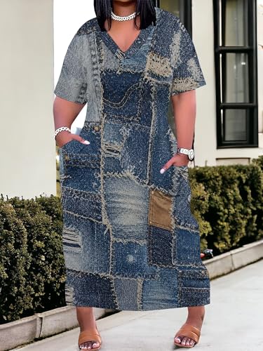 Image of PinkPatty Women's Oversize V Neck Short Sleeve Maxi Dress with Pockets