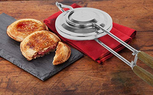 Bene Casa - Flying Saucer Sandwich Press With Heavy-Duty Natural Wooden Handles (16") - Ideal For Bonfire Or Camping Cooking #TOP2