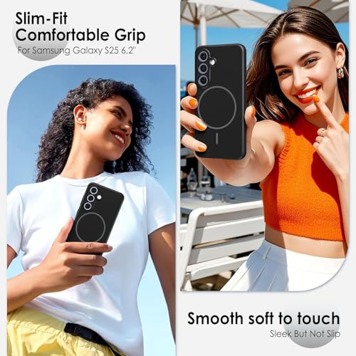 Image of DIZORO Microfiber Candy Case Compatible for Samsung S25 Fe 5g Magnetic Silicone Case, Compatible with MagSafe Shockproof, Slim, Anti-Scratch Soft Non-Slip Body Protective Back Cover(Black)