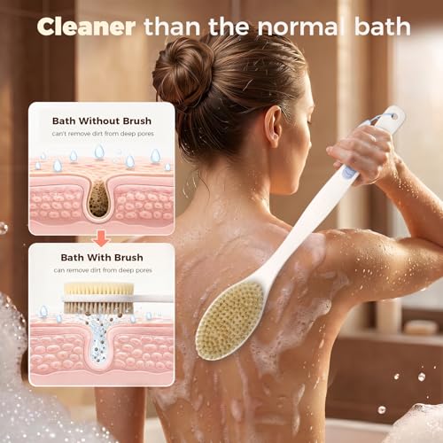Bubbob Back Scrubber for Shower with Long Handle, Exfoliating Bath Brush for Body - Double - image 3