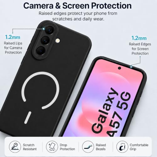 Image of SBMS Silicone Back Cover Case for Samsung Galaxy A57 5G | Soft Micro-Fibre Lining Inside | Magsafe Print On Back Side Camera Protection Bump | Shockproof Case Samsung Galaxy A57 5G (Black)