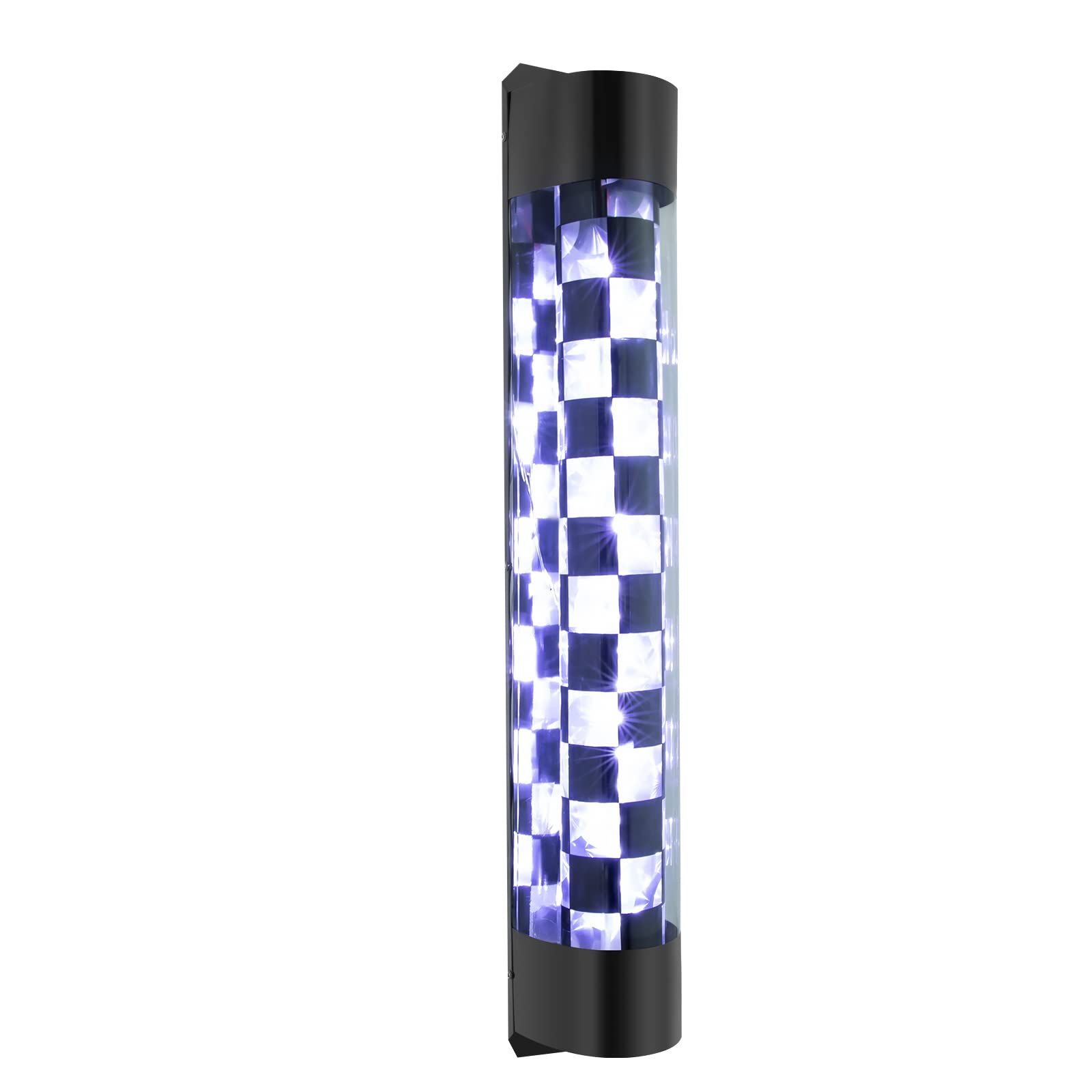 HELCEKOU 90cm LED Barbers Shop Pole, White Black Checks Rotating Illuminating Salon Sign Sun and Rain-Proof Wall Mount Light