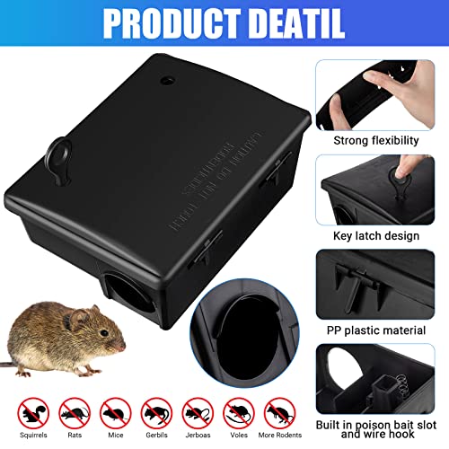 Qualirey 6 Pack Rat Bait Stations Large Rodent with Key Reusable Mouse Stations Mice Blocks Heavy Duty Boxes for Outdoor Rodents Mice Blocks, Bait Not Included, Black (9.8 x 7.5 x 3.9 Inches)