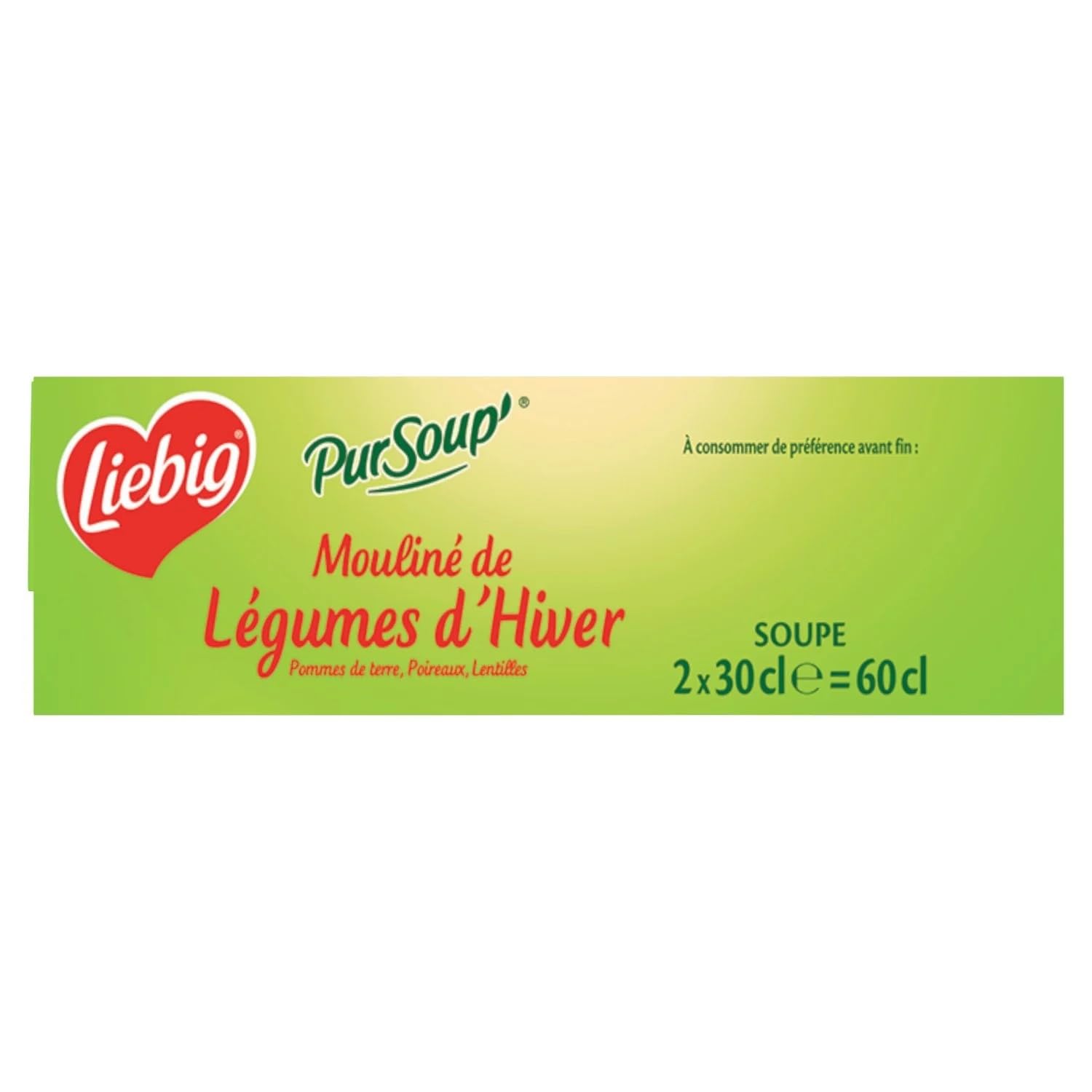 LIEBIG - Soupe Mouliné Pommes de Terre Poireaux Lentilles et Chou Vert - les 2 briques de 30cl - Le Lot De 4