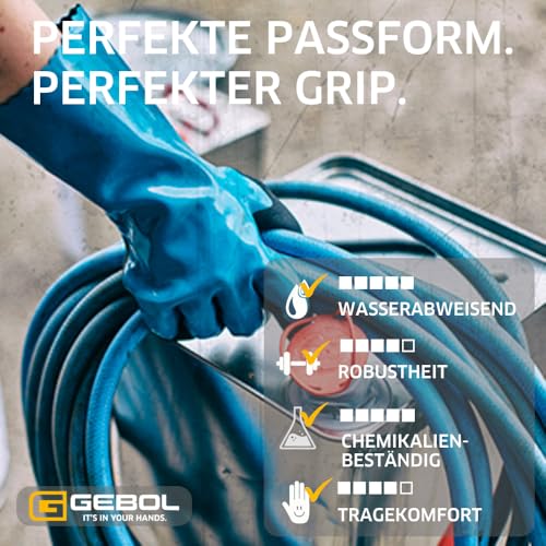 Foto von Gebol Grip Tech (1 Paar) - Nitril-PVC-Mischung, Chemikalienbeständige Nitrilhandschuhe, Putzhandschuhe für Industrie & Werkstatt, Nylon-Futter, für Herren, L (Gr. 9)