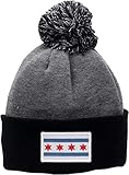 Peerless Embroidery Chicago Flag Cuffed Pom Knit Hat 2-Tone White Border