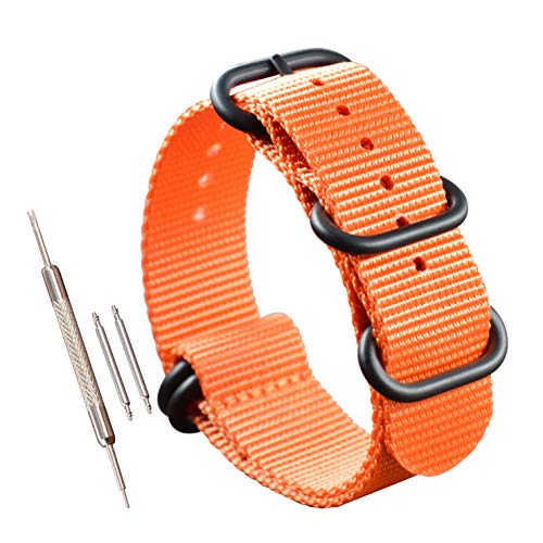 24mm Orange Militär Nylon Uhrenarmband Uhrband für Herren Matte Schwarze Schnalle 5 Ringe Cover