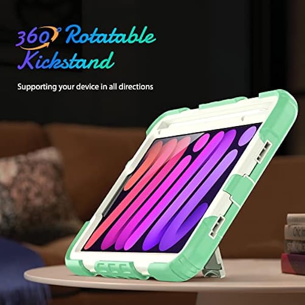 Fodral för iPad Mini 6 (8,3 tum, 2021-utgåva), [Militärklassad slitstark stötsäker, [Inbyggt skärmskydd] 360° roterbart stativ/handrem-axelrem-pennhållare – 3 lager robust fodral, B