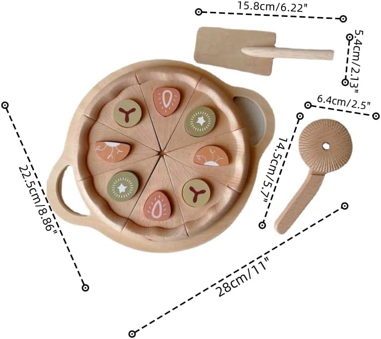 Miniatura 2 de PurpleFox, Comida de madera para jugar cocina, juguete de pizza de madera, juego de alimentos de corte, comida de juego, accesorios de cocina para
