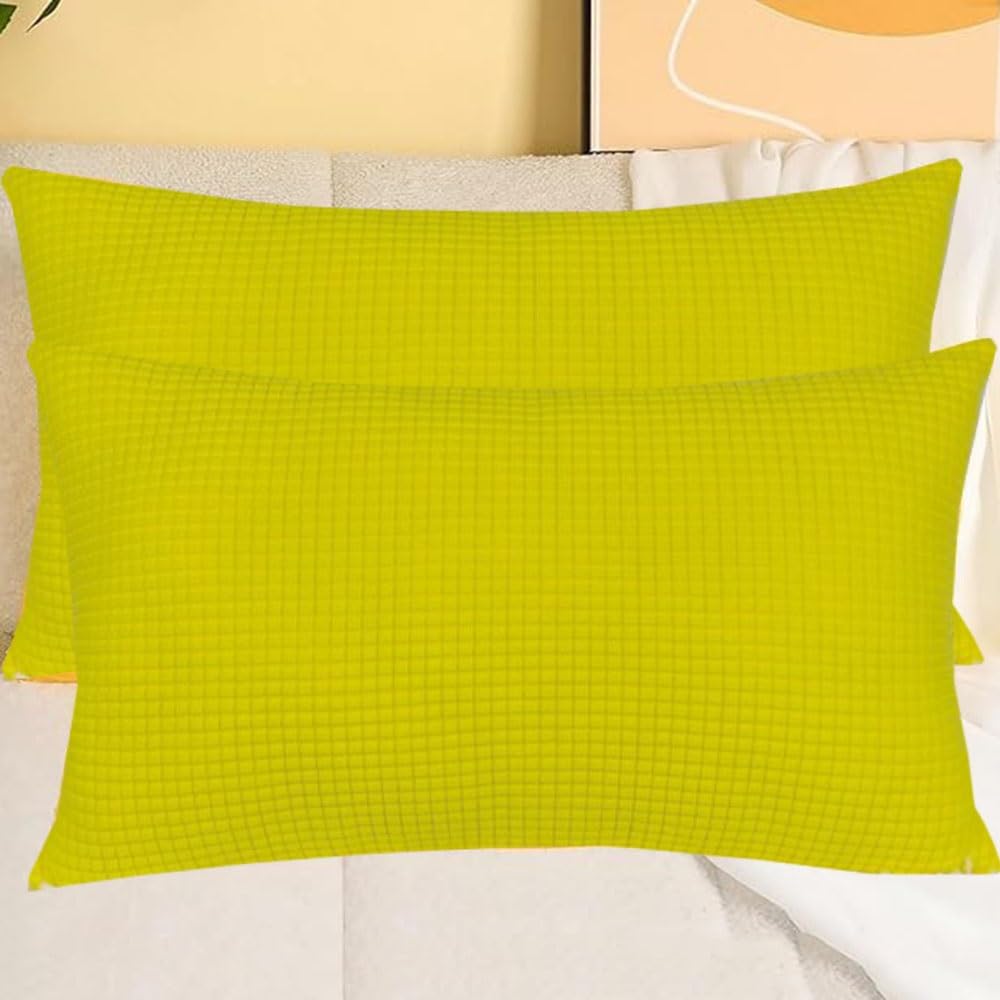 Stretch Corduroy Pillowcases 2 Pack Super King Size Pillow Cases，Soft Decorative Cushion Covers Size Of Customised Invisible Zip, For Living Room Couch Sofa(Lemon yellow,100x100 cm Set Of 2)