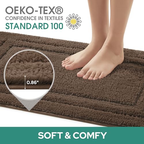 HOMEIDEAS Bathroom Rugs Sets 3 Piece, Super Soft and Absorbent Non Slip Microfiber Toilet Bath Mat with U-Shaped (Brown) by HOMEIDEAS - Image 2