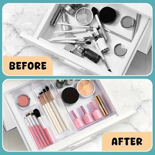 Image of Rylan Set of 2 Drawer Organiser /Unbreakable Drawer Organizer /Dressing Table Organizer /Multi-Purpose Storage Boxes /Drawer Divider Tray for Kitchen /Bedroom /Office - (Clear Transparent)'
