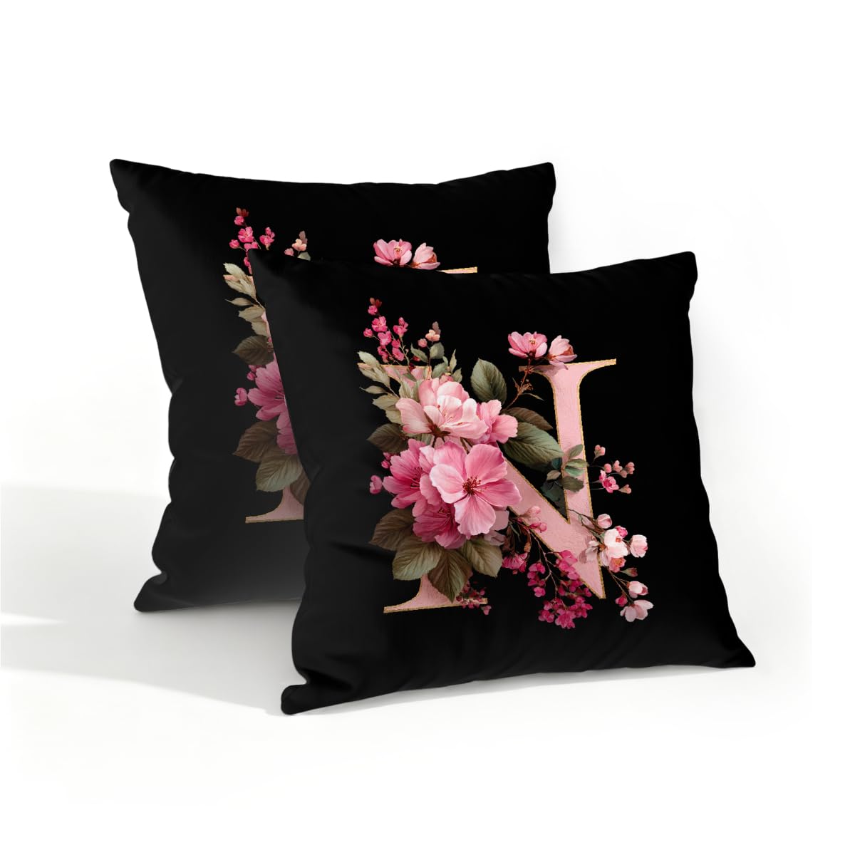 Outdoor Pillow Covers Waterproof Pillowcases 16x16in Set of 2 Alphabet N Floral Art Decorative Throw Cushion Case for Couch Sofa Garden Patio Furniture
