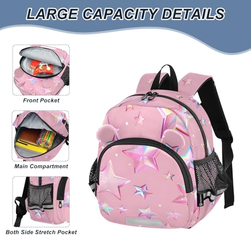 Pink Stars Toddler Backpack for Girls Boys 3-6, Kids Backpack with Leash, Preschool Kindergarten School Bag Mini Backpack for School Travel4