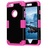 iPhone 6 Case 4.7, iPhone 6 Cases Hard Cover Shell TPU Rubber 2 Piece Ultra Slim Thin Bumper Covers Apple iPhone 6S Case Durable Protective Design Hybrid Defender Heavy Duty Shockproof (Black Rose)