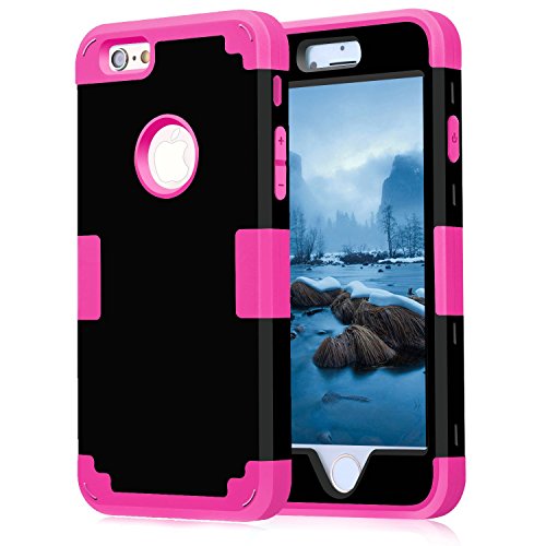 Plastic Rubber iPhone 6S Case Heavy Duty, Travel Case iPhone 6 Case for Women Girls, Hybrid Defender Case iPhone 6 Rose Black Case iPhone 6 Carrying Case for Apple iPhone 6 Phone Case and iPhone 6S