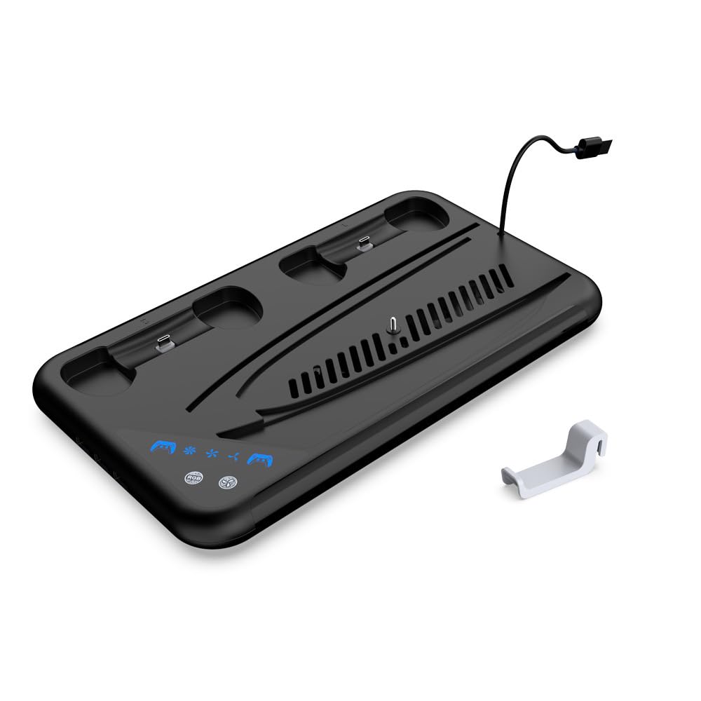 Per PS5 Slim Stand RGB Stazione di Raffreddamento con ventola di Raffreddamento doppio Controller di Ricarica per Play Station5, Per PS5 Slim Console Slim Raffreddamento Dock di Ricarica (nero)