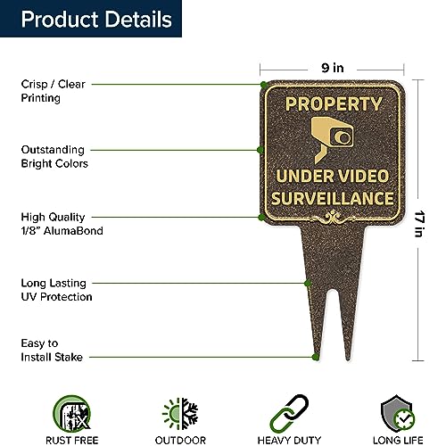 Image of Property Under Video Surveillance Sign, 9x17, Heavy Duty Integrated Ground Stakes, Indoor /Outdoor Use, Rust Free Aluminum Composite, Made in USA by My Sign center