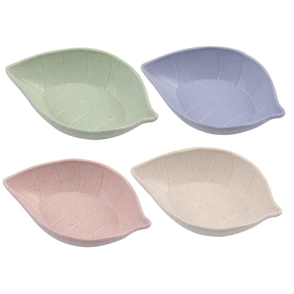 Hemoton Wheat Straw Plates Leaf Shape Salad Bowl Dipping Sauce Dish Candy Snack Plate Random Color