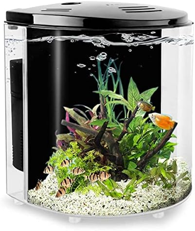 YCTECH 1.2 Gallon Betta Aquarium Starter Kits Fish Tank with LED Light and Filter Pump Black (320black)