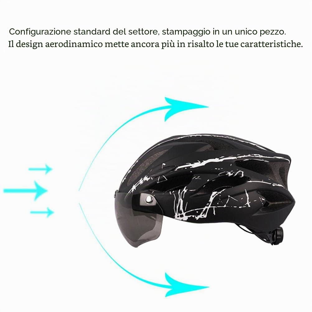Casco da Ciclismo Casco Protettivo per Uomo Adulto e Donna con Visiera Magnetica (Blu nero)