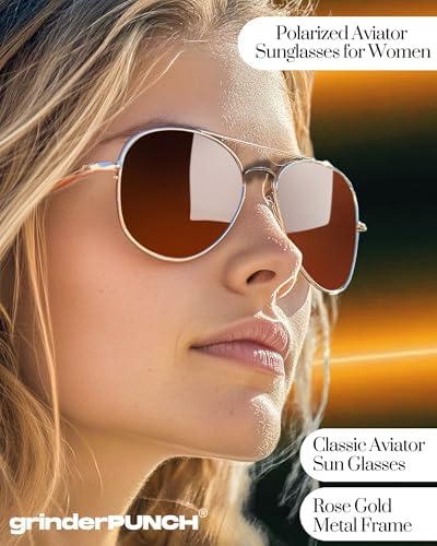 Image of grinderPUNCH Polarized Aviator Sunglasses Men Women 70s Retro Costume UV400 | Polarized UV400 Aviator, 70s Retro Gold Metal Frame, Classic Pilot Style, Costume and Fashion, for Men and Women