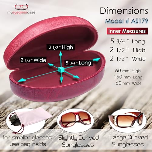 Image of Large Curved Sunglasses Case - Women Hard Shell Glasses Holder - XL Large Eyeglass Case with Pouch &Cloth