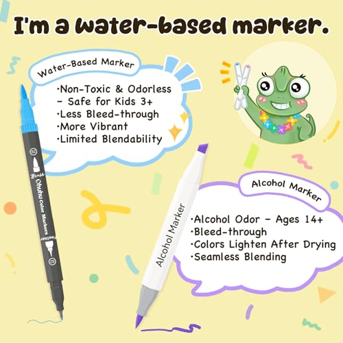 Image of Ohuhu Markers for Adult Coloring Books: 120 Colors Brush Pens Dual Brush Fine Tip Drawing Pens Water-Based Coloring Markers for Calligraphy Bullet Journal with Carrying Case - Maui - Black