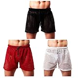 AINIJIA&HOLO Men's Mesh Shorts Sexy Lounge Hollow Boxer Underwear,Casual Loose Drawstring Five-point Pants (3PCS,2XL,XX-Large)