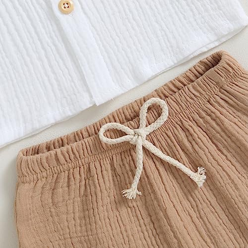 Image of VISGOGO Toddler Boy Linen Outfit Baby Boy Fall Winter Clothes Set Button-Down Shirt Tops Cotton Linen Pants 2PCS