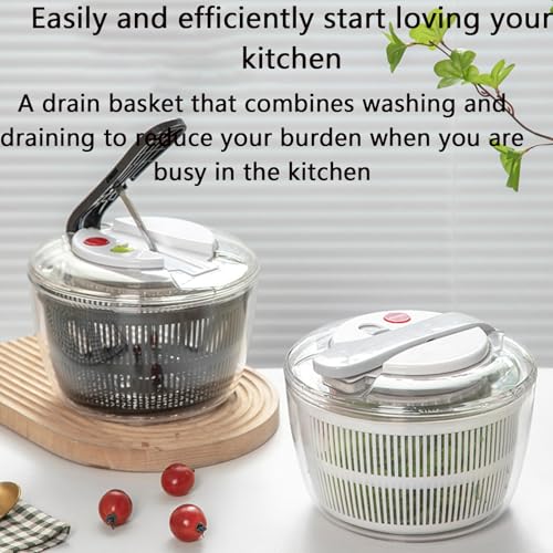 Essoreuse à salade avec couvercle de déshydratation, appuyez et tournez pour un séchage efficace des légumes verts, herbes, baies et fruits