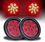 LivTee Waterproof 4' Round Red LED Trailer Lights Tail Brake Stop Turn Parking Light Kit with Grommet and Plug for Boat Trailers RV Jeep Trucks, 2pcs