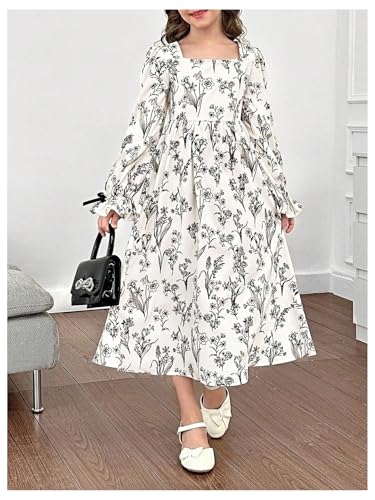 Verdusa Girl's Floral Bishop Sleeve Elegant Dresses Vacation A Line Flowy Long Dress3