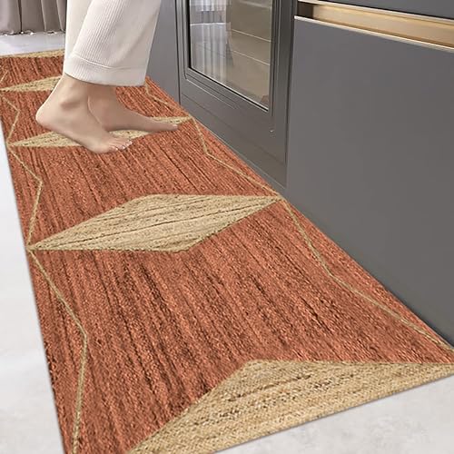 Alfombra Kilim de yute natural y beige para transformar el pasillo de tu cocina 3