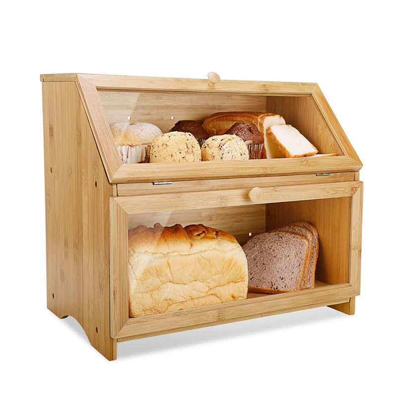 Cesta de pan de madera natural BRAVECOW panera artesanal de bambú sostenible