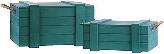 Urban Trends Wood Storage Coated Finish Blue 10" Cofre de Madera con Asas de Cuerda, Juego de Dos Acabados revestidos, Color Azul