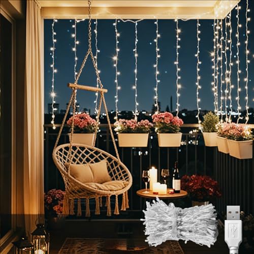 Lichtervorhang Lichterkette,1x1m 100 LEDs,3m Verlängerungsleitung USB...