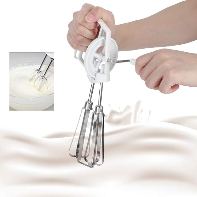 Rotary Hand Whip Whisk Egg Beater, Hand Crank Egg Beater, Stainless Steel Rotary Hand Whip Whisk Egg Beater Kitchen Tool Manual Milk Frother Blender for Home Kitchen Cooking