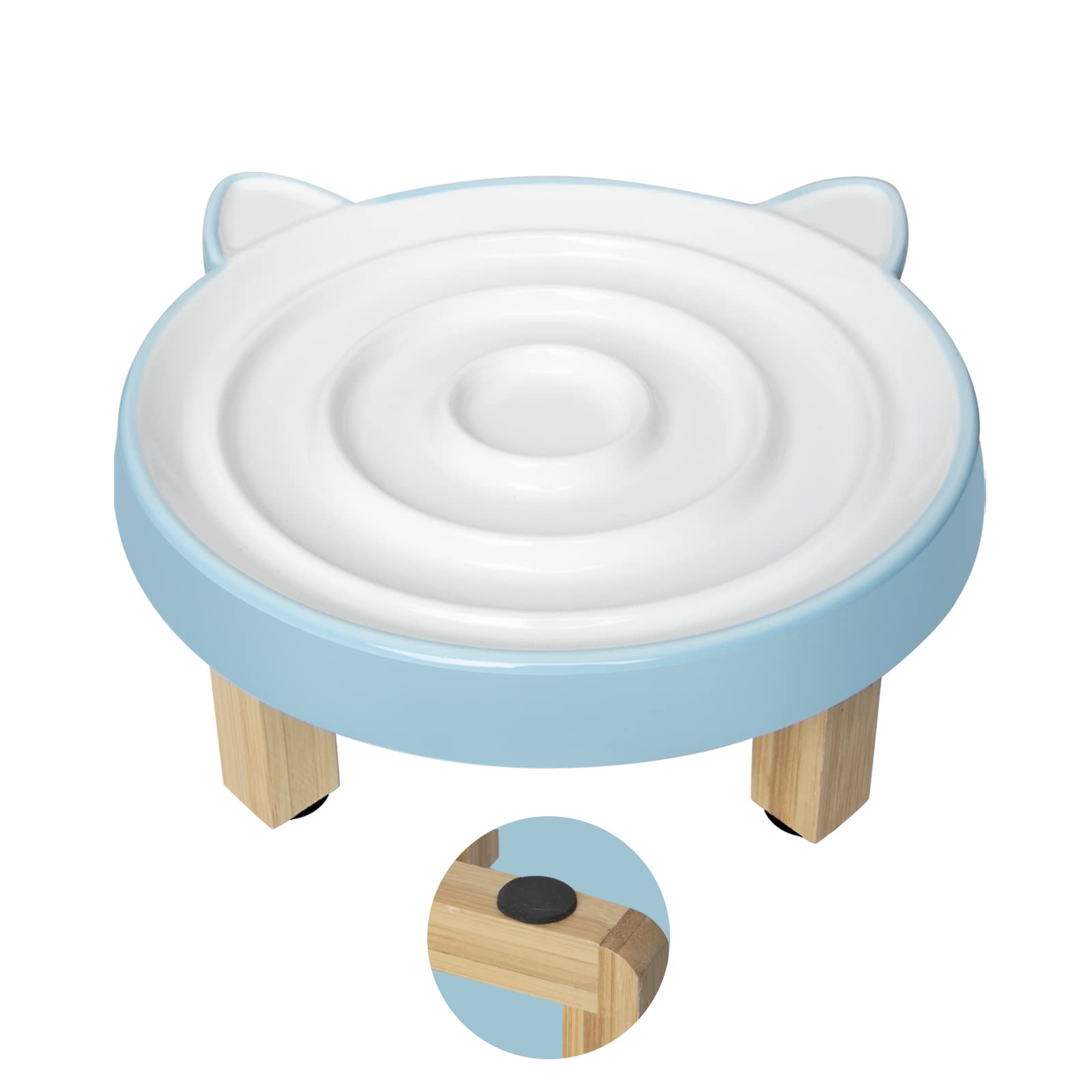 GOODSKY Raised Cat Dog Slow Feeder Bowl with Stand Anti-Skid ,Ceramic Elevated Slow Feed Cat Dog Bowls,Cat Puzzle Feeder for Healthy Eating Diet,3 Inches High, 8.5'' Wide