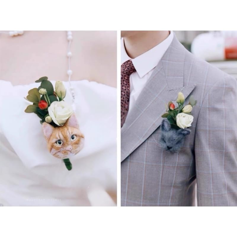 Broche personalizado hecho a mano, broche de boda de fieltro de lana con foto de mascota, pin de ramo de boda, Size options available, Fieltro de lana
