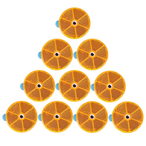 Image of 10 Pack Yellow Self Adhesive and Screw on Round Reflectors, DOT SAE Approval Road Safety Gate Posts Rear Reflectors for Mailboxes Driveway Trailer Caravan Tunnels Truck Tractor Boat Lorry
