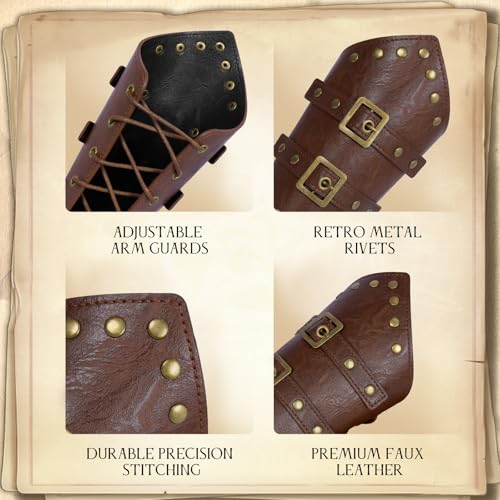 Image of Renaissance Belt Pouch Medieval Viking Leather Bracers Set for LARP